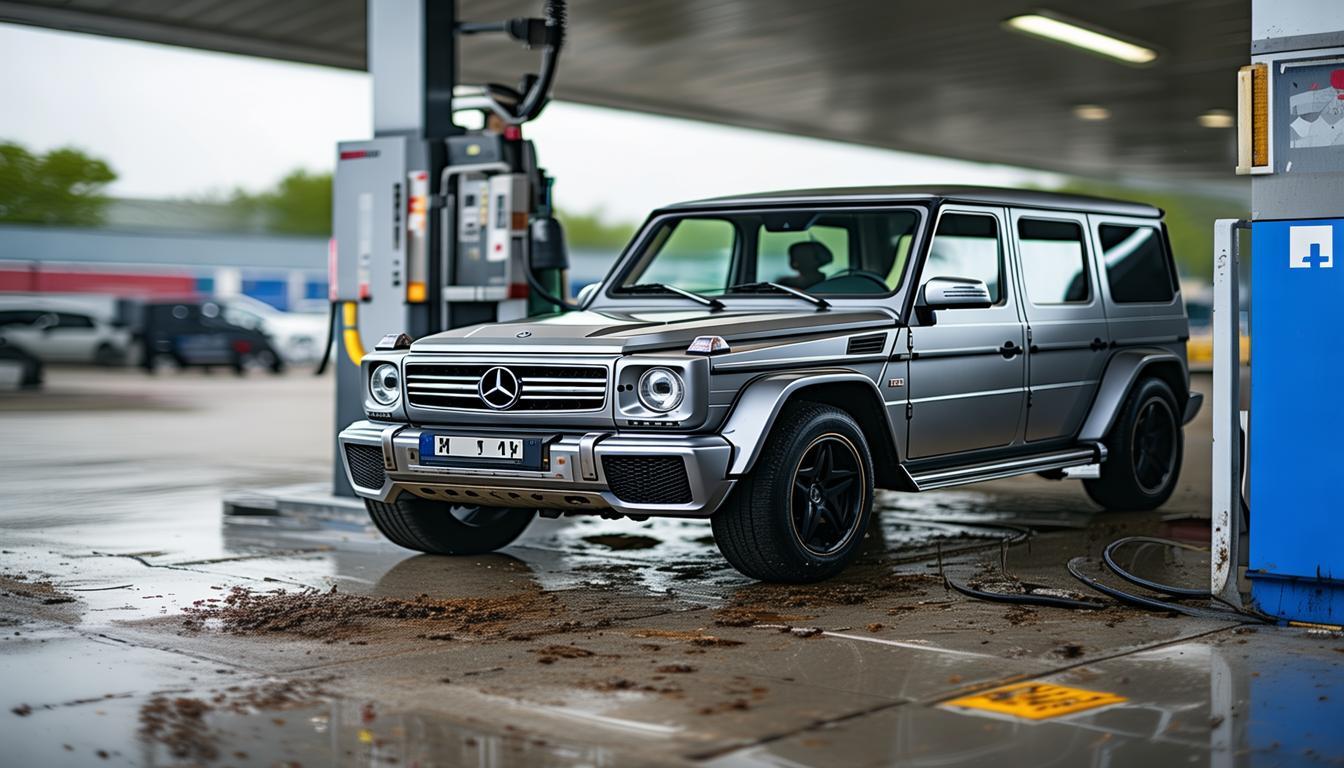 奔驰大G因加油站错误加油而趴窝，影响与后果引发广泛关注_奔驰加小加油站的油报警怎么办_奔驰车在加油站加油图片