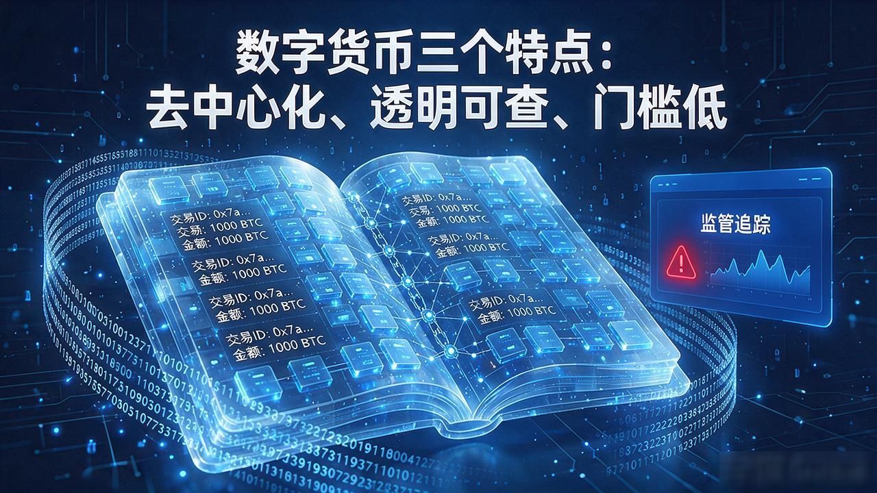 数字货币三个特点：去中心化、透明可查、门槛低