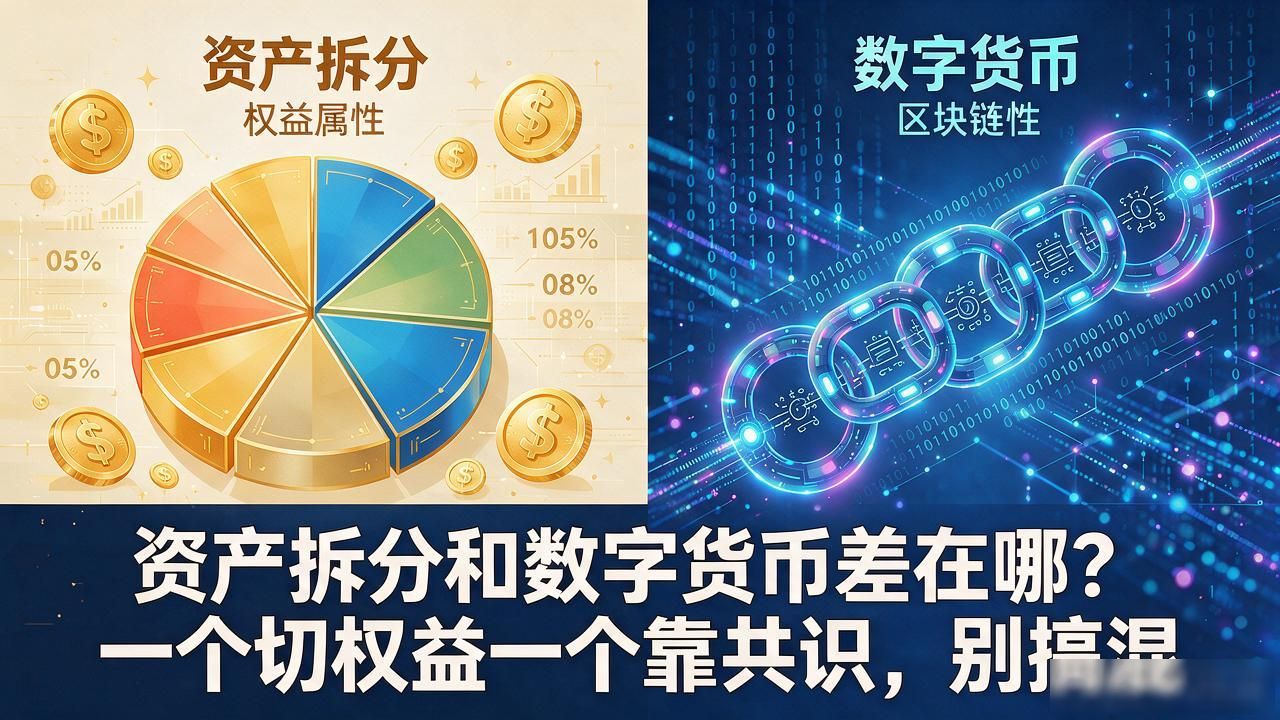 资产拆分和数字货币差在哪?一个切权益一个靠共识,别搞混
